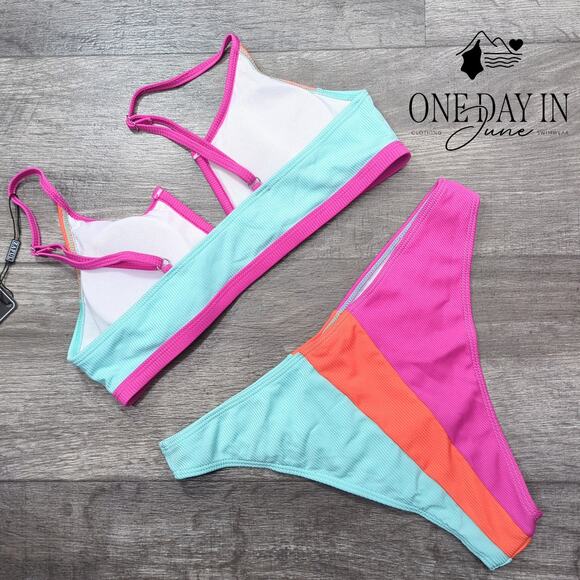 Zaful Color Block Textured Bikini Swimsuit Size M - Picture 5 of 5